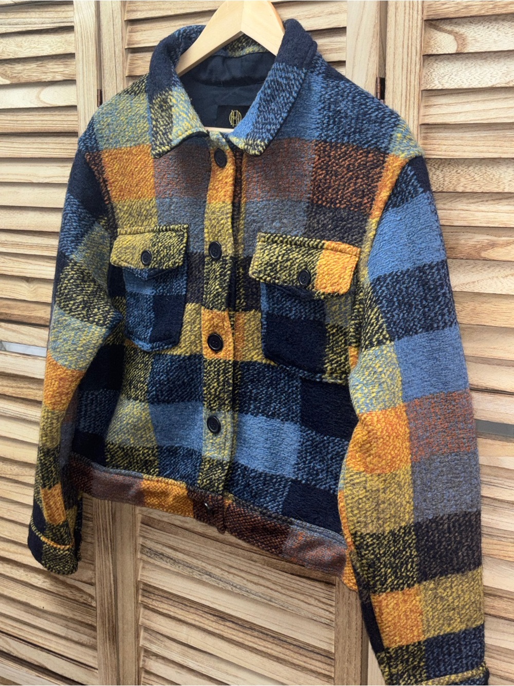 House of Harlow 1960 Multicolor Plaid Wool-Blend Jean Jacket - Picture 3 of 5